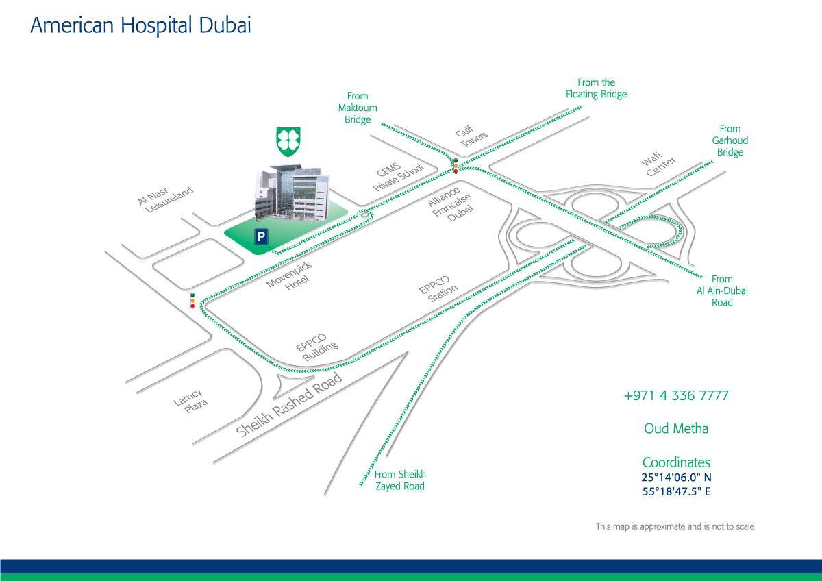 kaart Ameerika haigla Dubai
