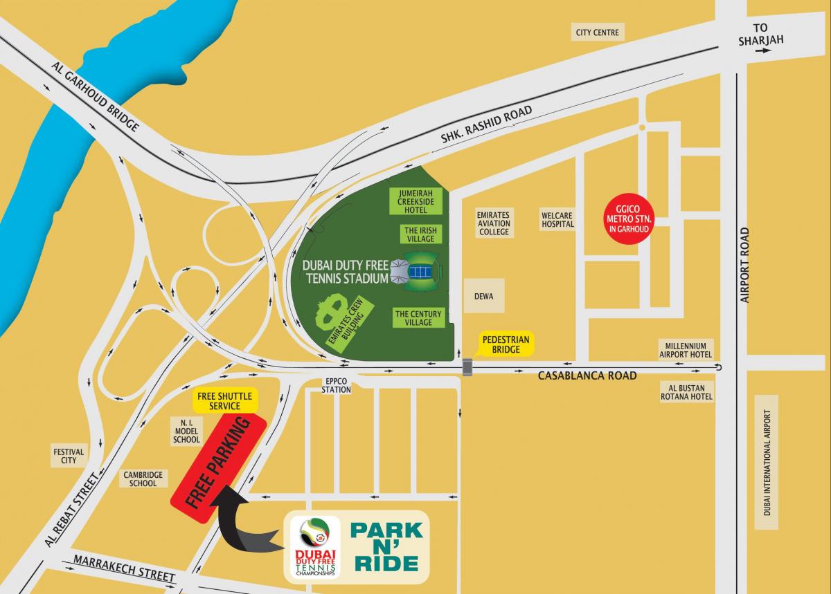 Dubai duty free tennis staadioni asukoht kaardil