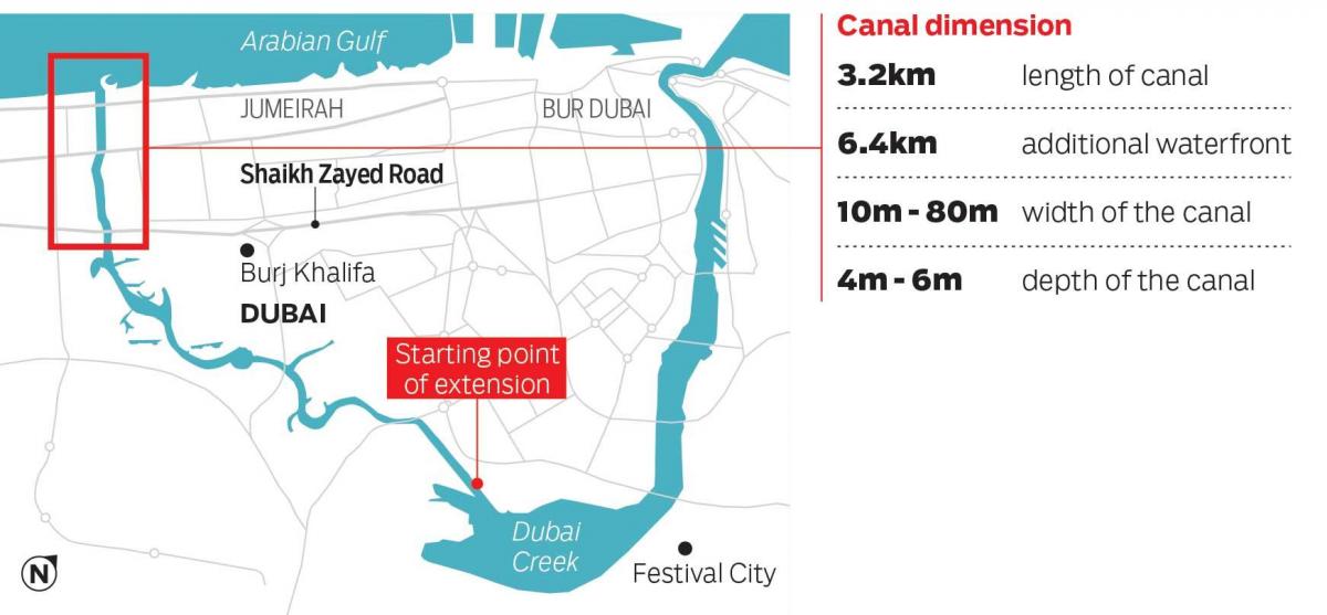 kaart Dubai kanal